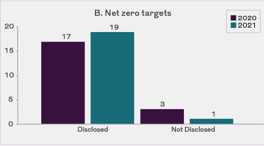 Net zero targets disclosed 2020 - 2021